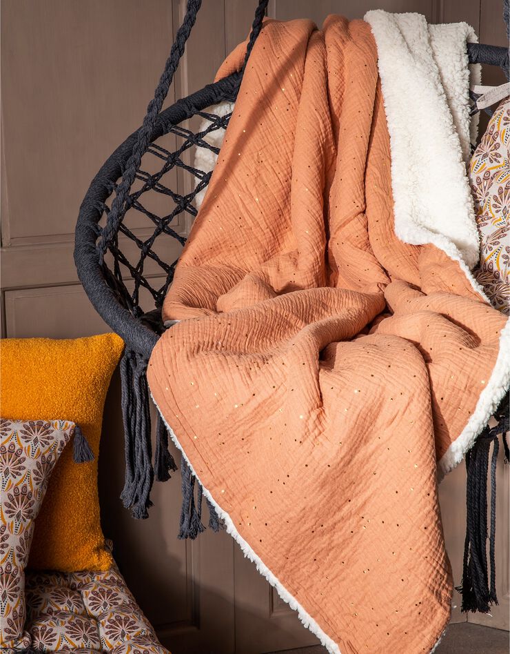 Plaid gaze de coton & sherpa (terracotta / doré)