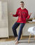 Pyjama pantalon manches longues, imprimé "fabuleux" (rouge / marine)