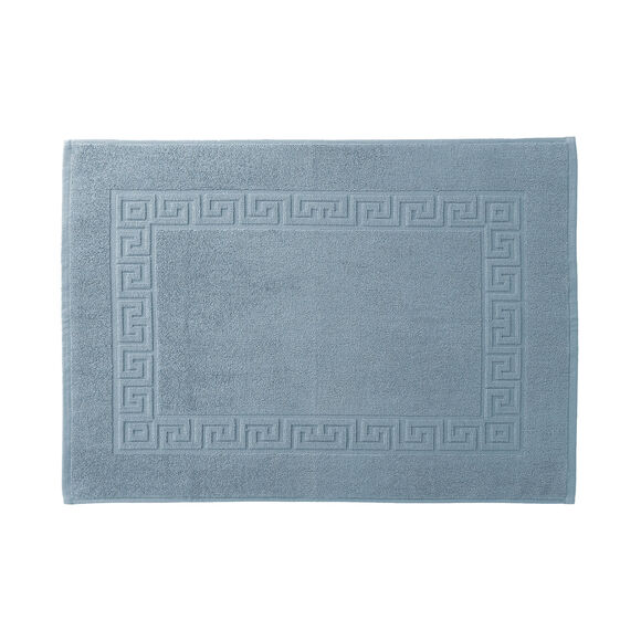 Tapis de bain &eacute;ponge 600 g/m&sup2; liteau motif frise grecque (bleu jean)