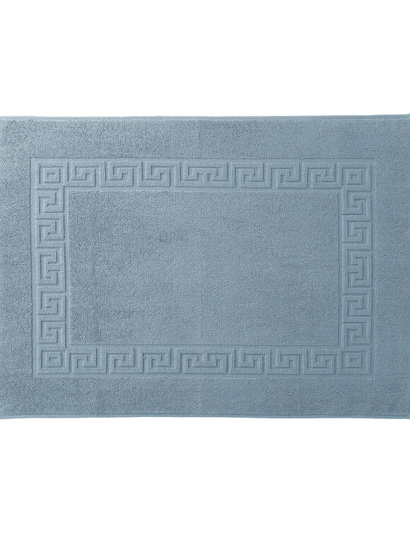 Tapis de bain &eacute;ponge 600 g/m&sup2; liteau motif frise grecque (bleu jean)