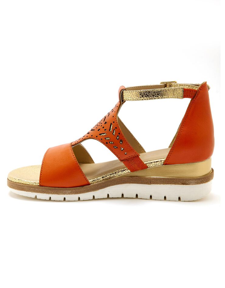 Sandales cuir ajouré pailleté largeur confort - marron (orange) Sandales cuir ajouré pailleté largeur confort - marron (orange)