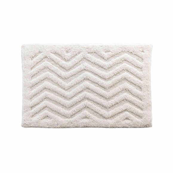 Tapis de bain coton jacquard motifs tuftés (blanc)