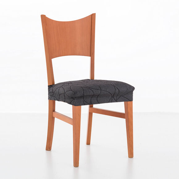 Housse extensible motif jacquard "serpentins" sp&eacute;ciale assise de chaise - lot de 2 (gris)