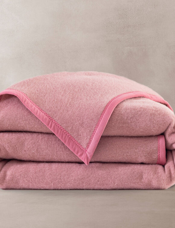 Couverture pure laine d'agneau m&eacute;rinos (vieux rose)