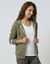 Veste bicolore zipp&eacute;e molleton gratt&eacute; (kaki clair / blanc)