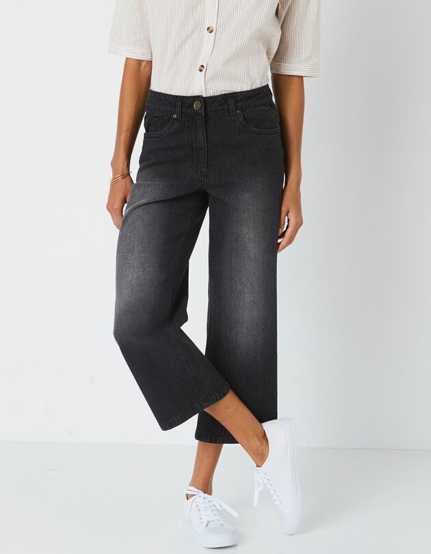 Jean large raccourci "spécial petites" coupe stretch (noir)