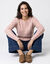 Pull col rond, maille torsad&eacute;e (rose poudr&eacute;)