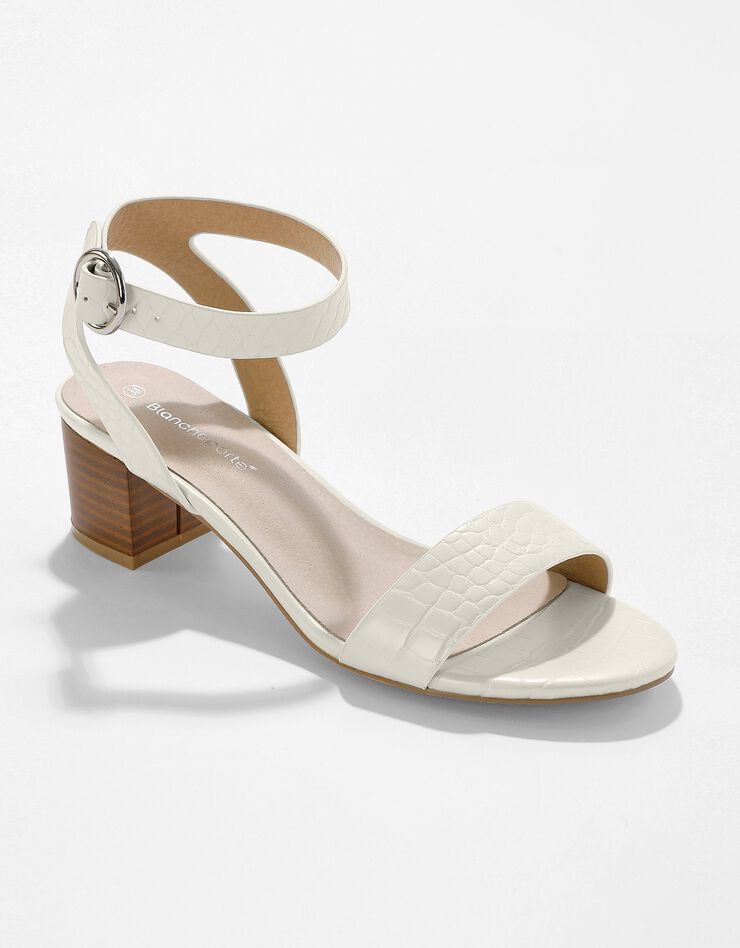 Sandale effet croco à talon effet bois (crème) Sandale effet croco à talon effet bois (crème)