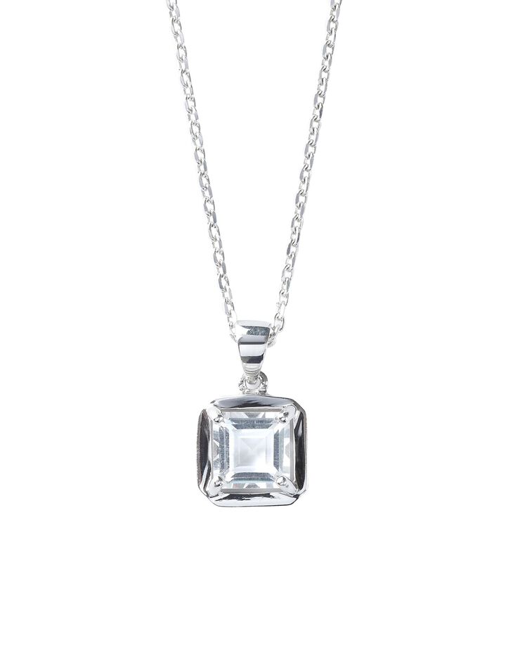 Collier pendentif argent avec carré en Cristal de Roche (argent)