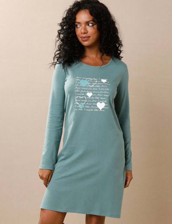 Chemise de nuit courte imprimé « écriture coeurs"  (kaki)
