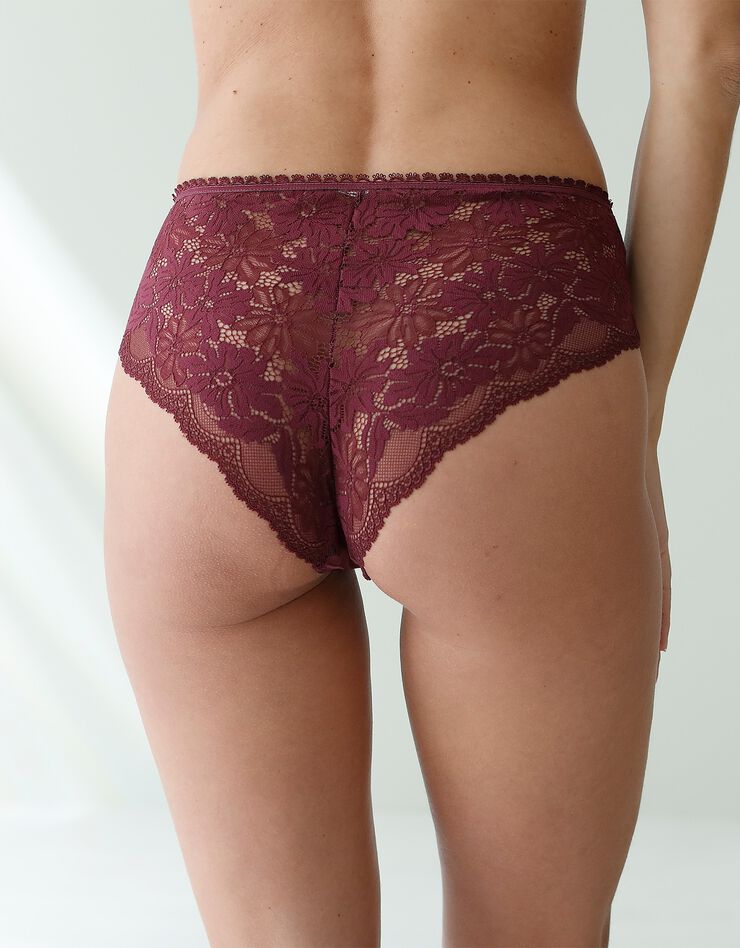 Culotte forme tanga taille haute microfibre et dentelle stretch - lot de 2 (aubergine)