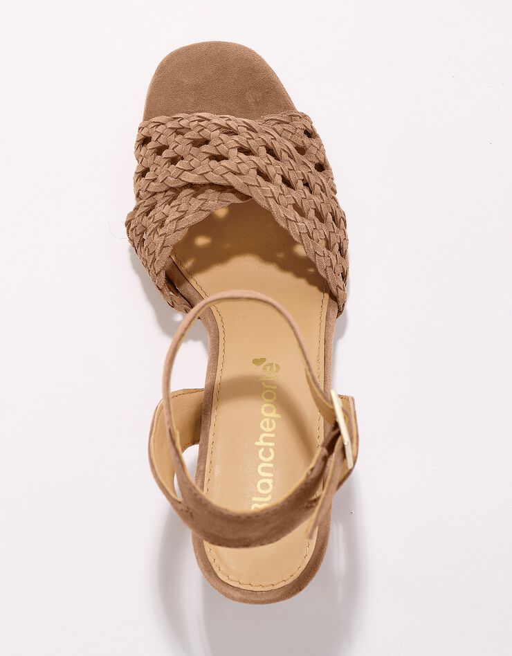 Sandales à brides en cuir tressé à talon (caramel) Sandales à brides en cuir tressé à talon (caramel)