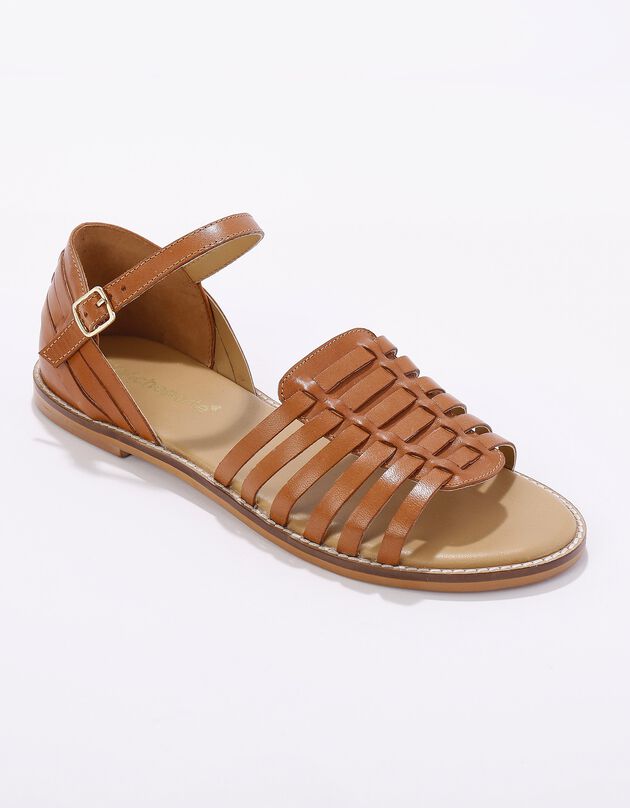 Sandales plates multibrides en cuir (caramel)