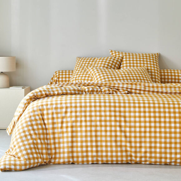 Linge de lit Lou imprimé carreaux - en coton (miel)