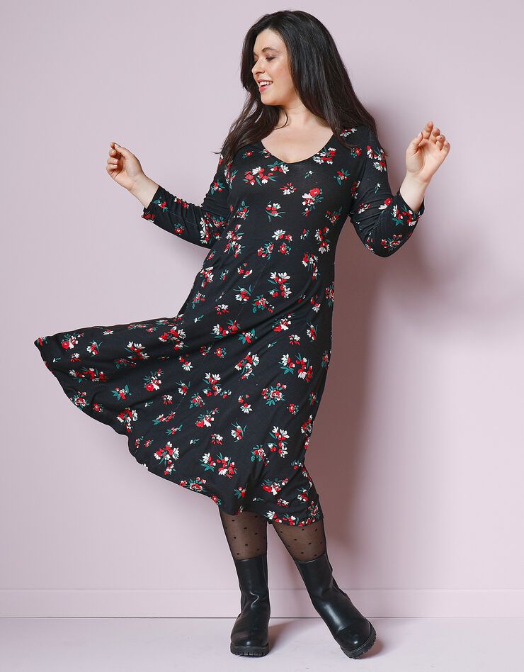 Robe midi imprimée, maille jersey (noir / rouge) Robe midi imprimée, maille jersey (noir / rouge)