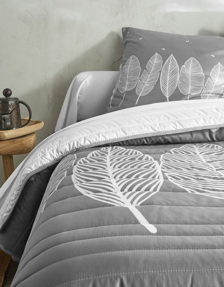Couvre-lit matelassé microfibre imprimé feuilles (gris) Couvre-lit matelassé microfibre imprimé feuilles (gris)