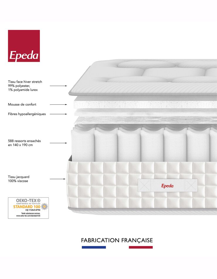 Matelas 588 ressorts ensachés Épéda 26 cm confort ferme (blanc)