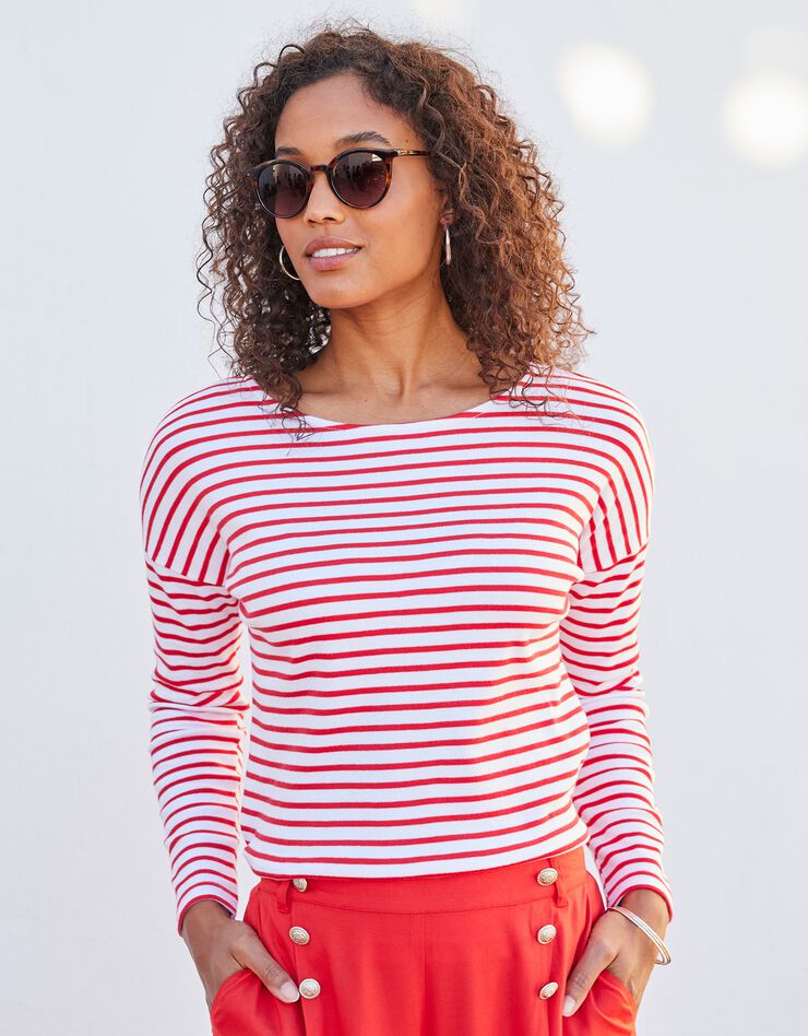 Tee-shirt marinière col bateau (blanc / rouge)
