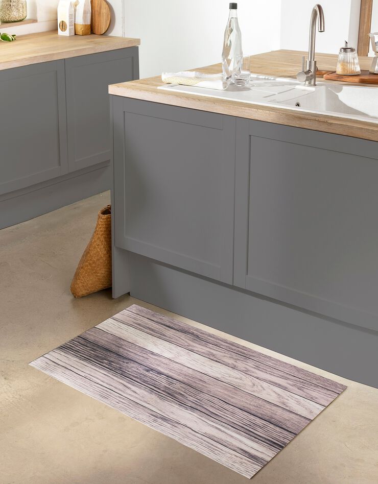 Tapis vinyle effet parquet cérusé (gris / blanc)