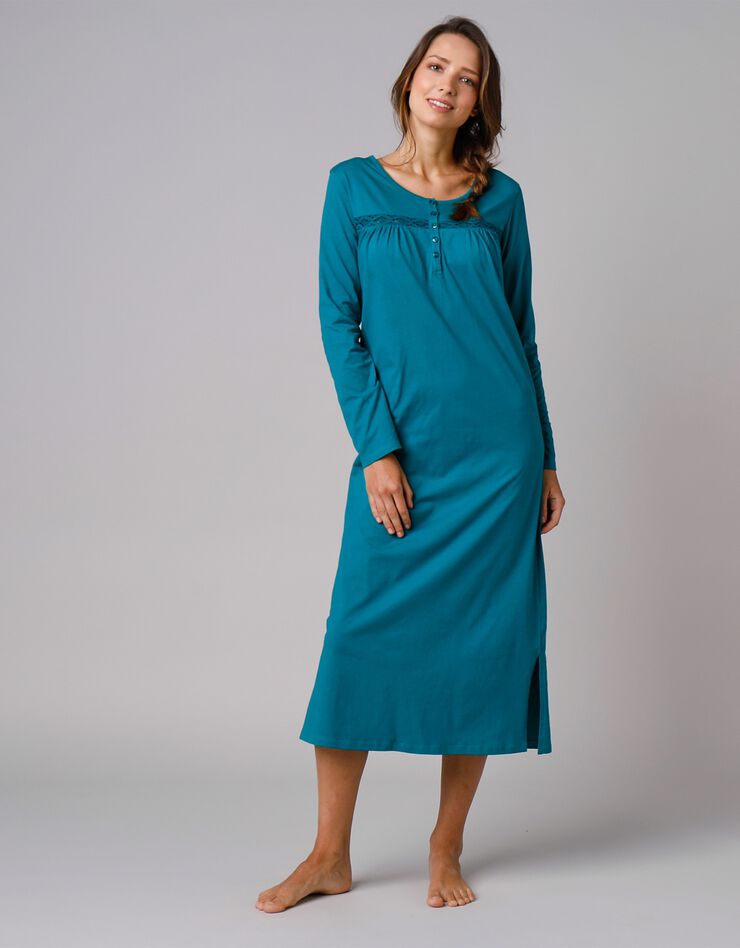 Chemise de nuit longue manches longues unie (émeraude)