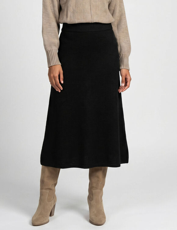Jupe longue &eacute;vas&eacute;e en maille, toucher doux (noir)