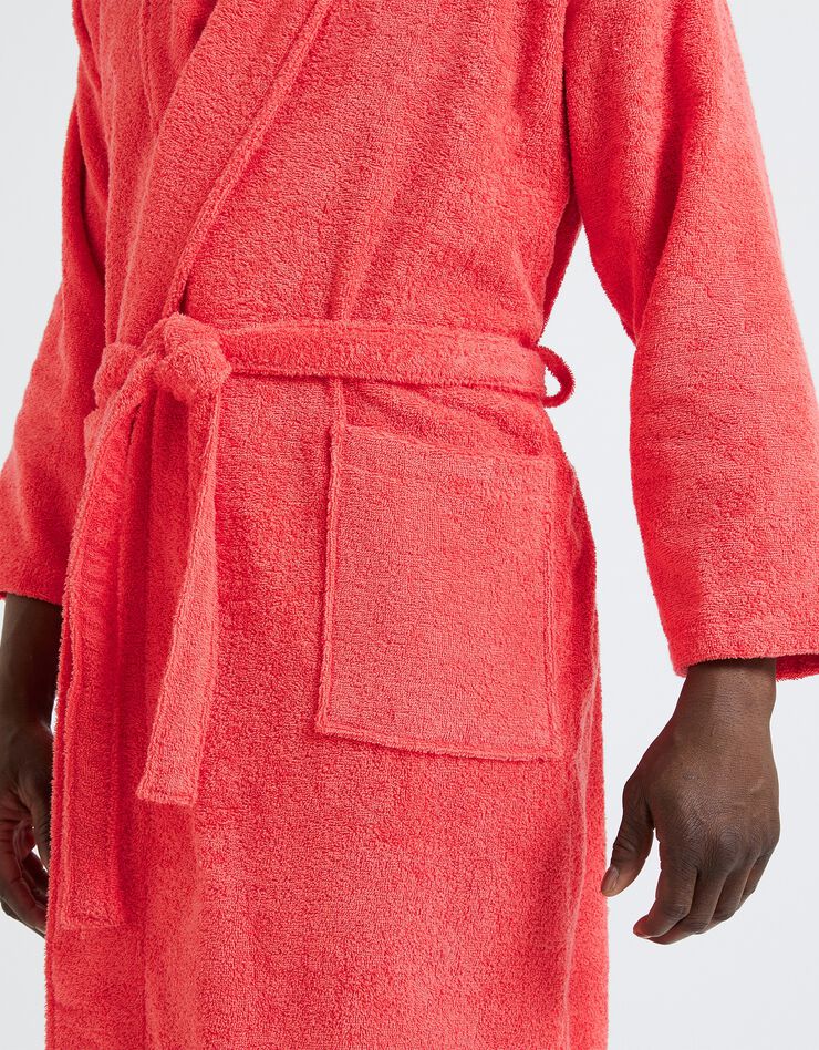 Peignoir mixte adulte col châle éponge bouclette (corail)