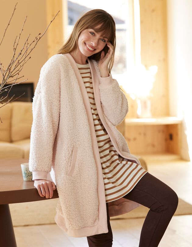 Gilet long d'intérieur maille bouclette (écru)