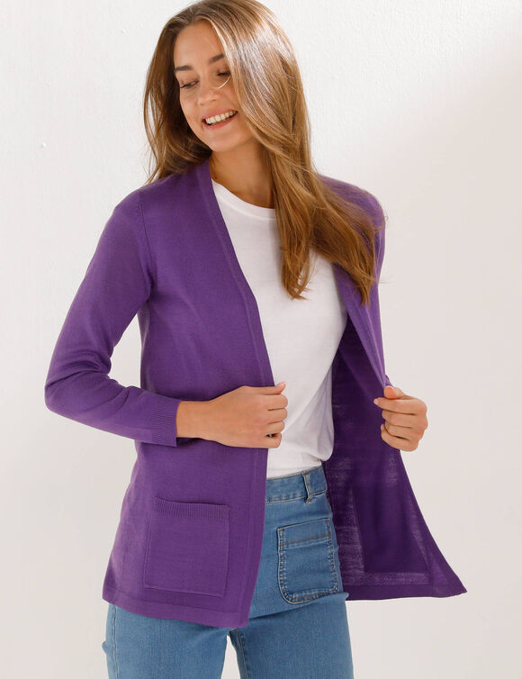 Gilet porter ouvert, maille toucher doux (parme)