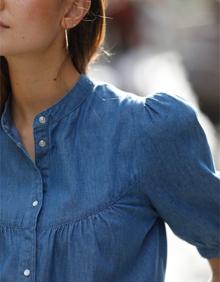 Blouse boutonnée manches ballon, jean (stone) Blouse boutonnée manches ballon, jean (stone)