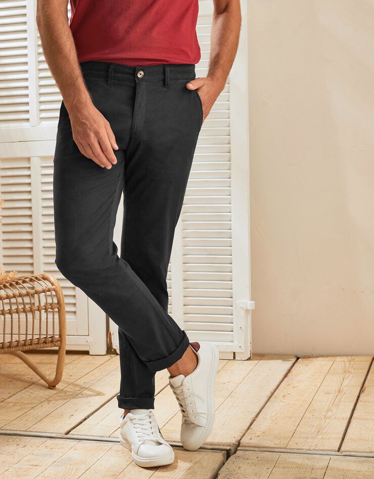 Pantalon chino uni sergé stretch grand confort (noir) Pantalon chino uni sergé stretch grand confort (noir)