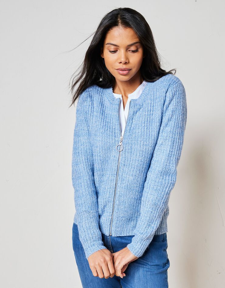 Gilet zippé maille anglaise toucher mohair (bleu chiné) Gilet zippé maille anglaise toucher mohair (bleu chiné)