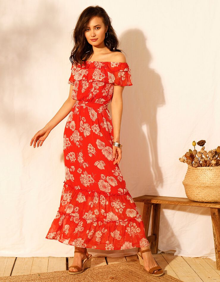 Robe longue volantée manches courtes (capucine) Robe longue volantée manches courtes (capucine)