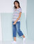 T-shirt rayé col tunisien, manches courtes (blanc / multicolore)