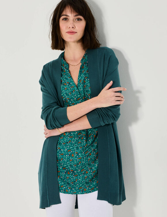 Gilet porter ouvert, manches longues (vert foncé)