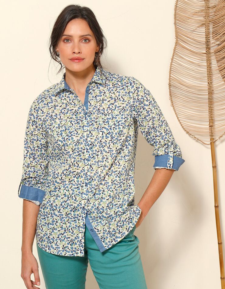 Chemise imprimé fleuri, coton (bleu grisé) Chemise imprimé fleuri, coton (bleu grisé)