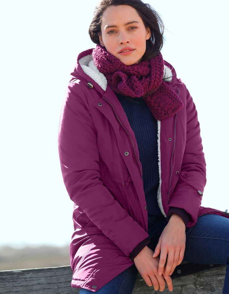 Parka mi-longue doublée maille peluche (prune) Parka mi-longue doublée maille peluche (prune)