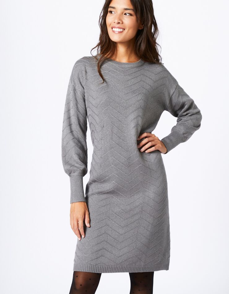 Robe pull motif chevron toucher cachemire (gris chiné) Robe pull motif chevron toucher cachemire (gris chiné)