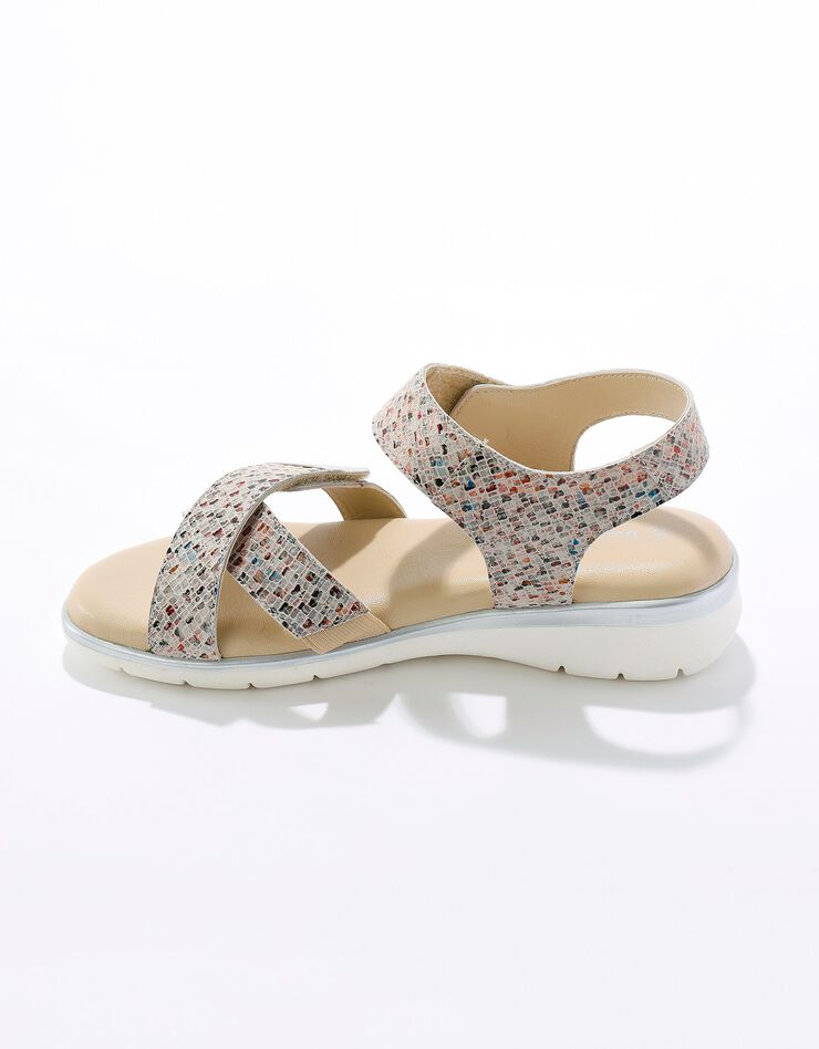 Sandales compensées scratchées en cuir à ouverture totale - imprimé (multicolore) Sandales compensées scratchées en cuir à ouverture totale - imprimé (multicolore)