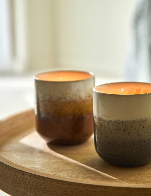 Photophore en céramique finition émail - lot de 2 (bleu+taupe)