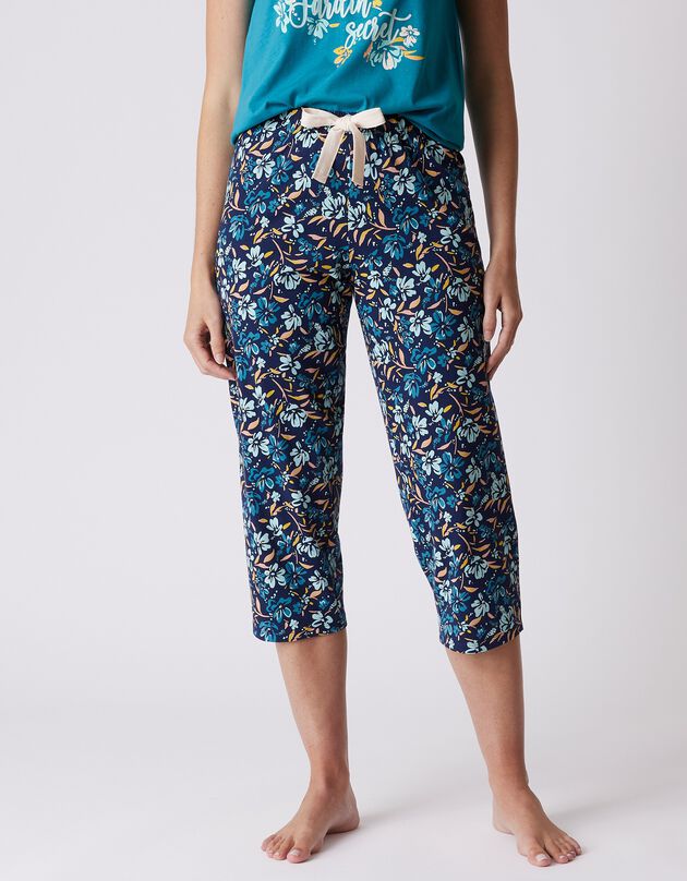 Pantalon court pyjama imprimé floral (marine)