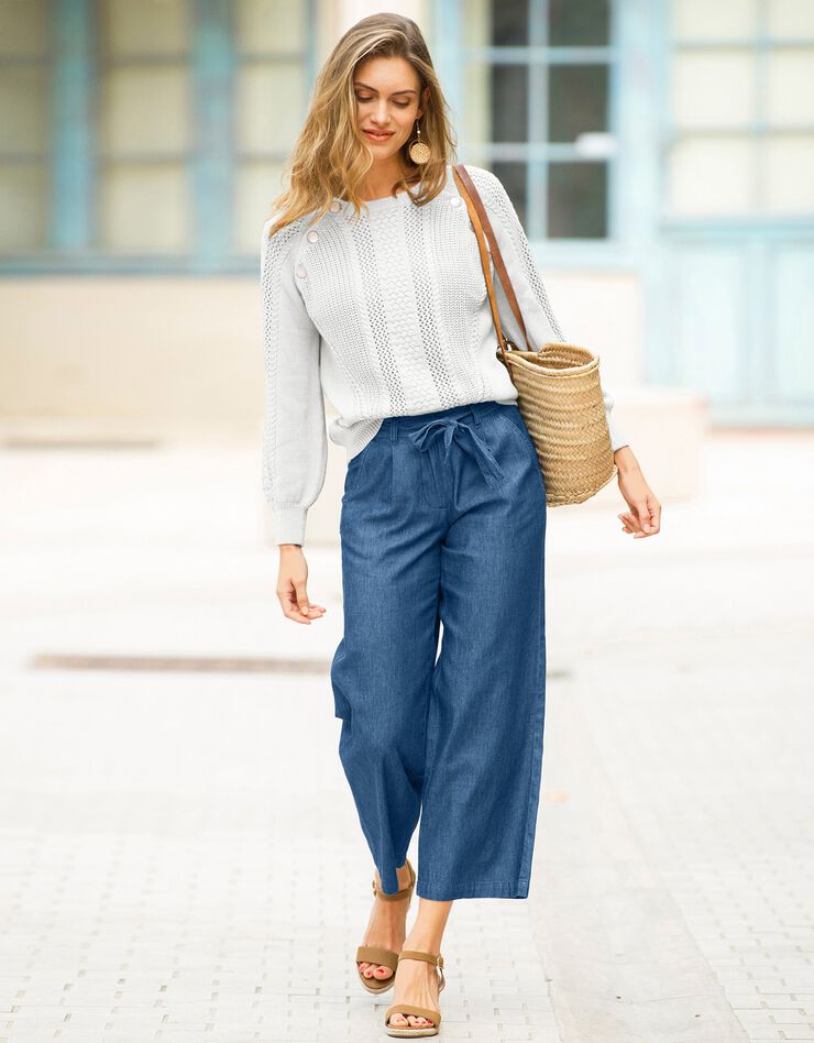 Pull torsadé boutonné (écru)