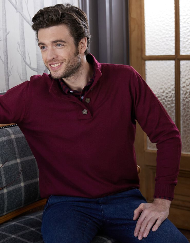 Pull col montant boutonné 80% laine d'agneau (bordeaux) Pull col montant boutonné 80% laine d'agneau (bordeaux)