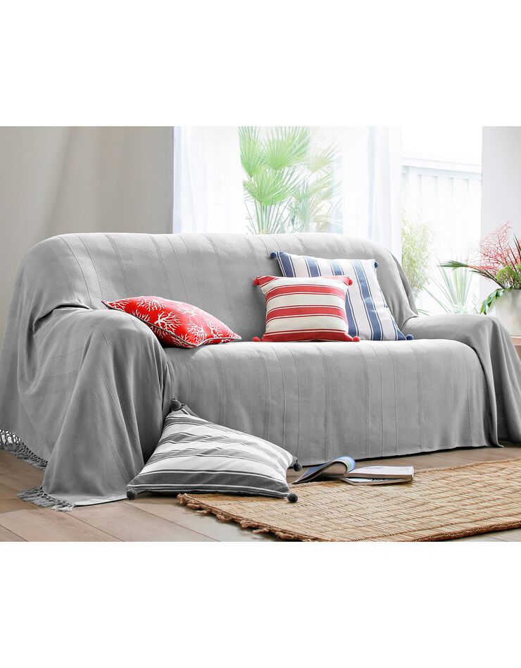 Plaid ou jeté uni coton tissage artisanal (gris perle) Plaid ou jeté uni coton tissage artisanal (gris perle)