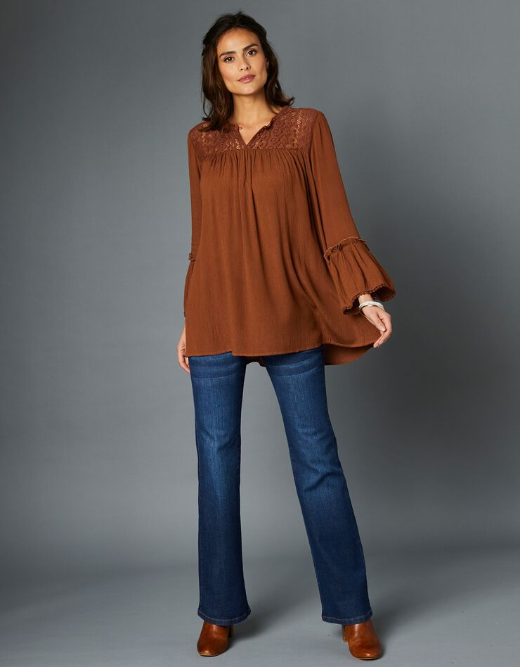 Blouse macramé manches longues (caramel) Blouse macramé manches longues (caramel)