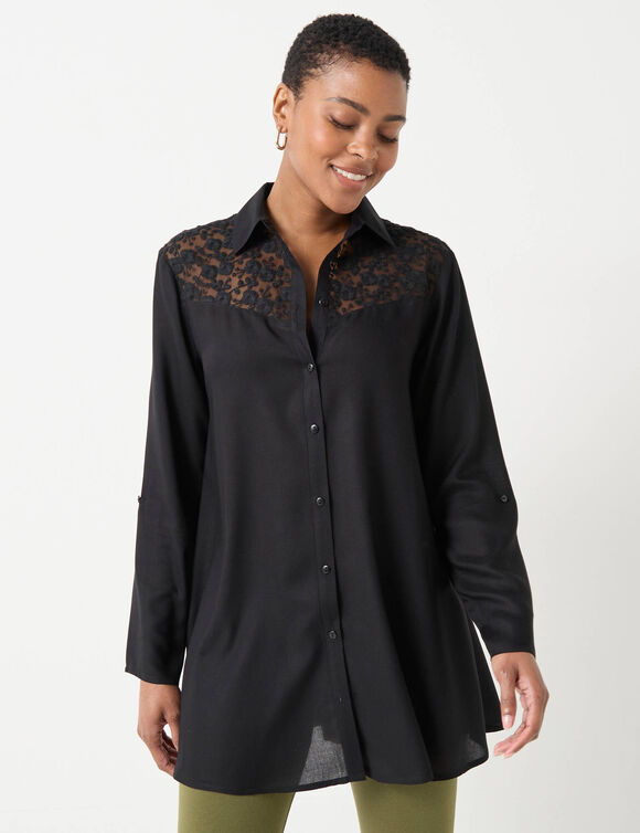 Tunique boutonnée unie dentelle (noir)