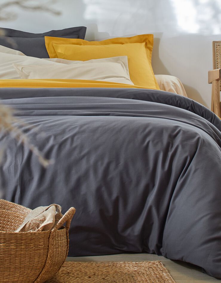Linge de lit uni coton (carbone)