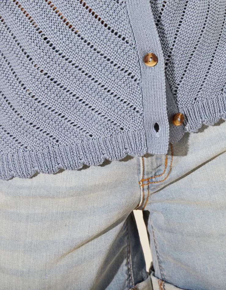 Gilet boutonné à manches courtes, maille fantaisie (bleu grisé) Gilet boutonné à manches courtes, maille fantaisie (bleu grisé)