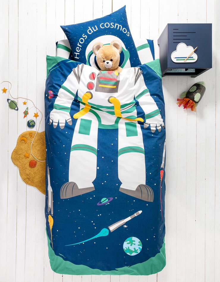 Linge de lit enfant déguisement Cosmos en coton (marine)