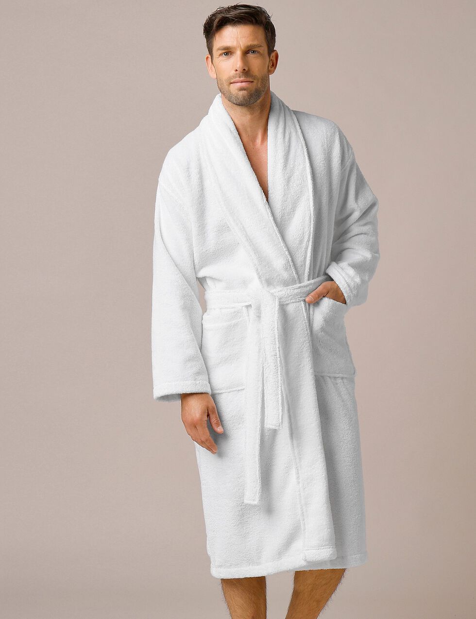 Peignoir mixte adulte col ch?�le ?�ponge bouclette, blanc | Blancheporte