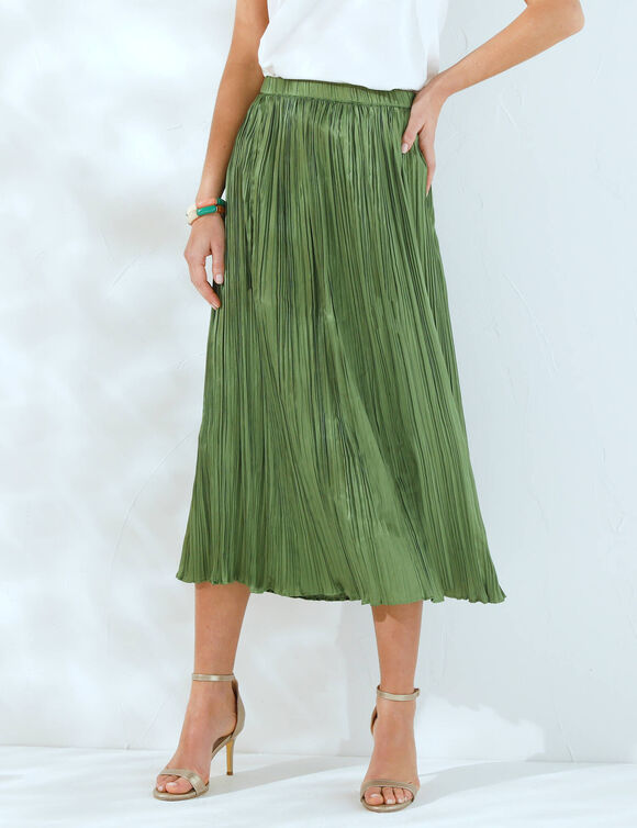 Jupe plissée satin uni (kaki)